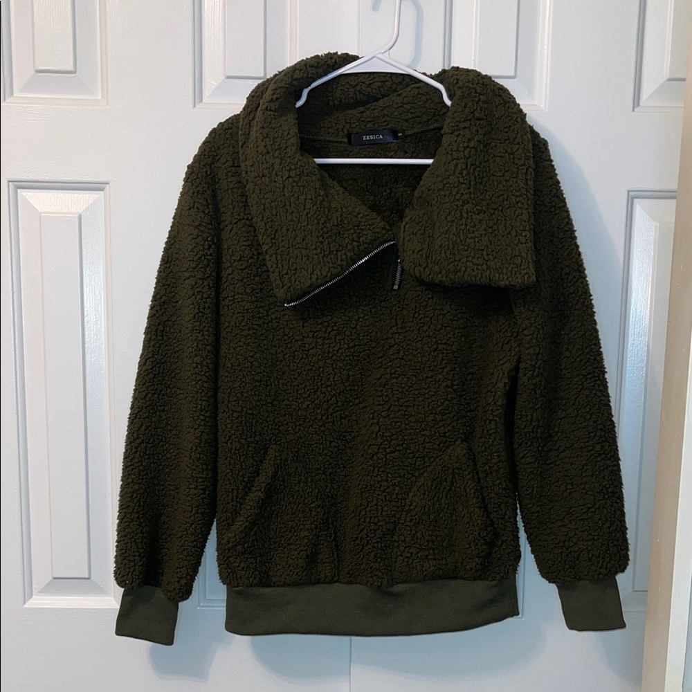 Zesica Turtleneck Fuzzy Fleece Pullover Sweatshirt Oblique Zip Collar Size‎ S